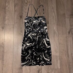 H&M Marble Print Velours Strap Dress